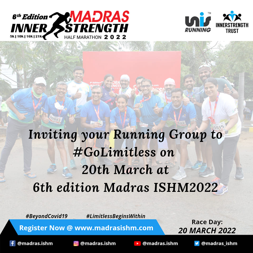 Madras Inner Strength Half Marathon - 6th Edition - 20th March 2022 Cancelled